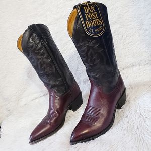 Vintage Dan Post Milwaukee Western Boots Black Cherry w/ Original Box